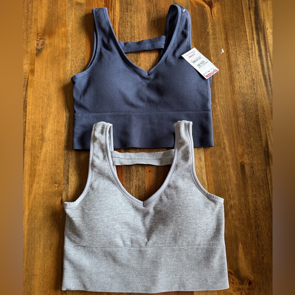 Women's Ribbed Bralette Set - Navy and Gray